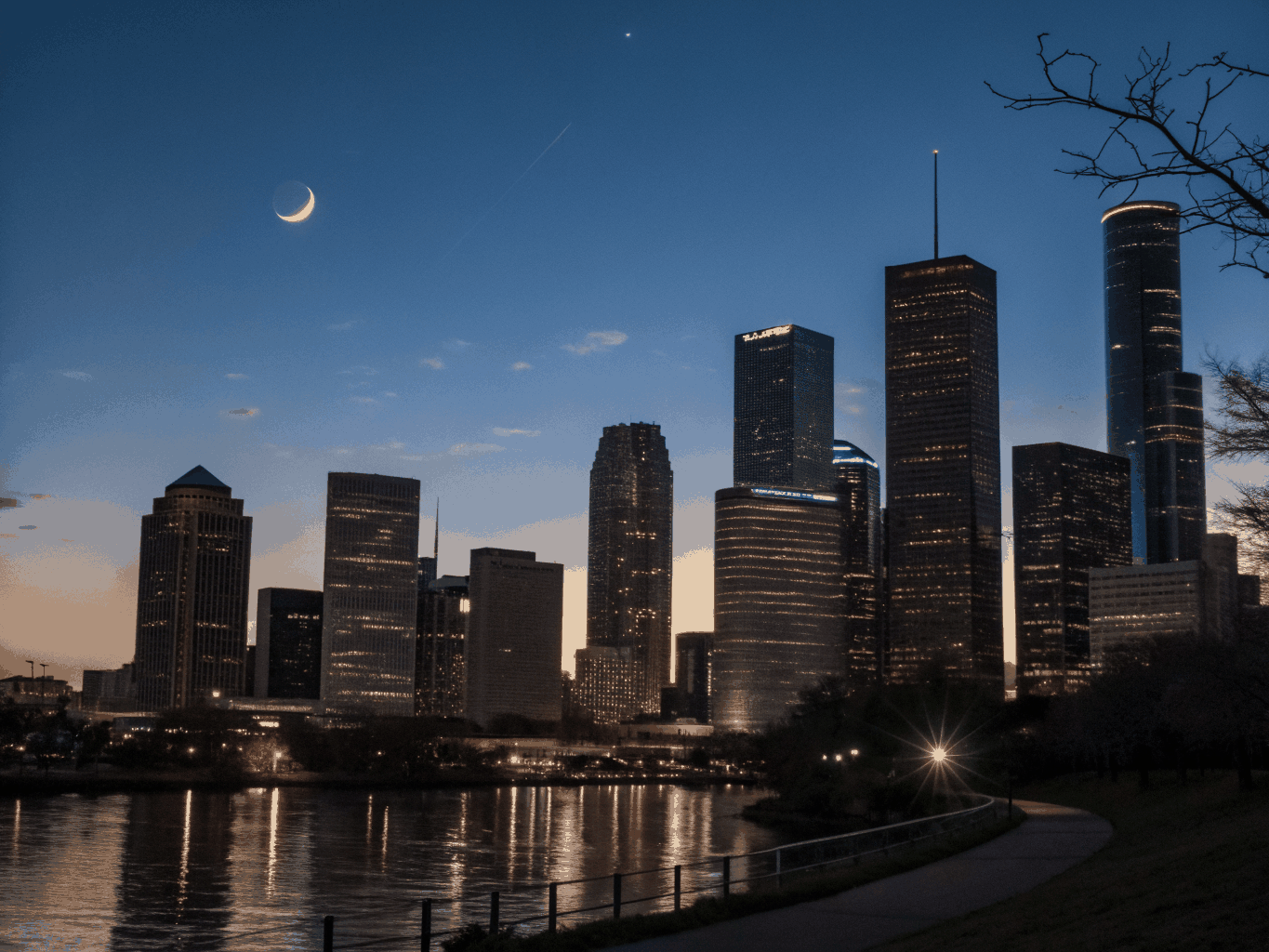 Houston downtown business district cityscape and search technology