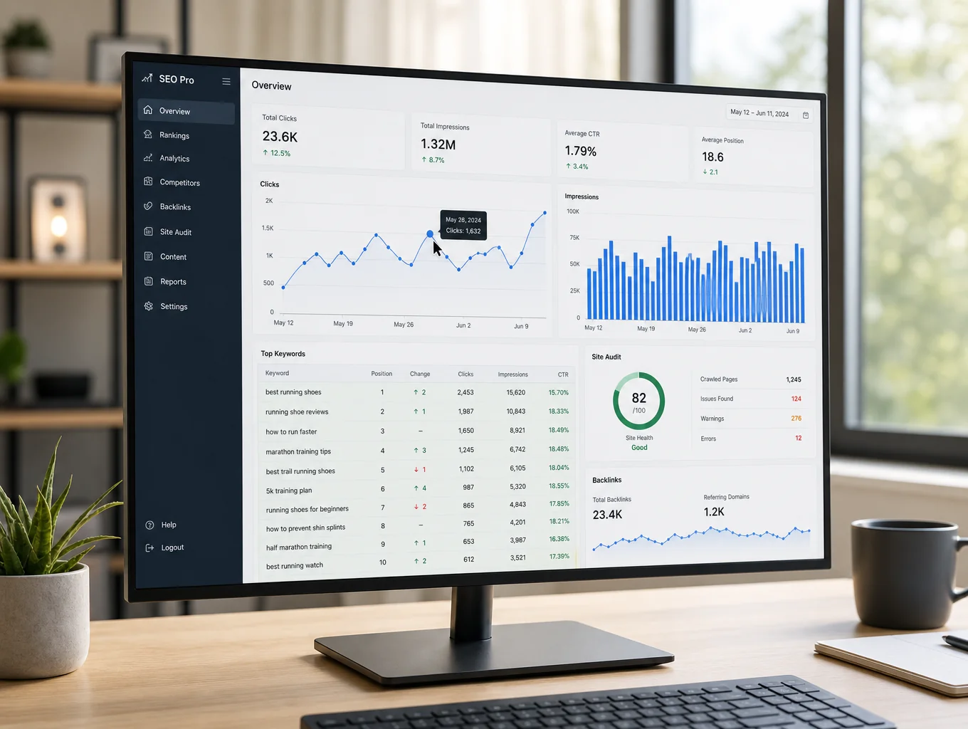 Lifeionizers multi-domain organic search growth analytics and keyword position dashboard