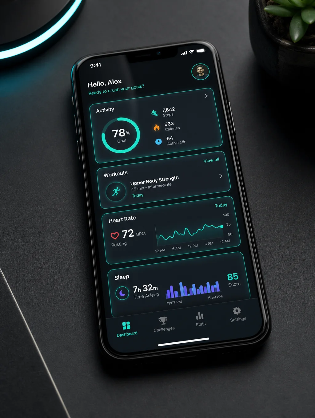 Modern mobile application user interface showcase on smartphone device
