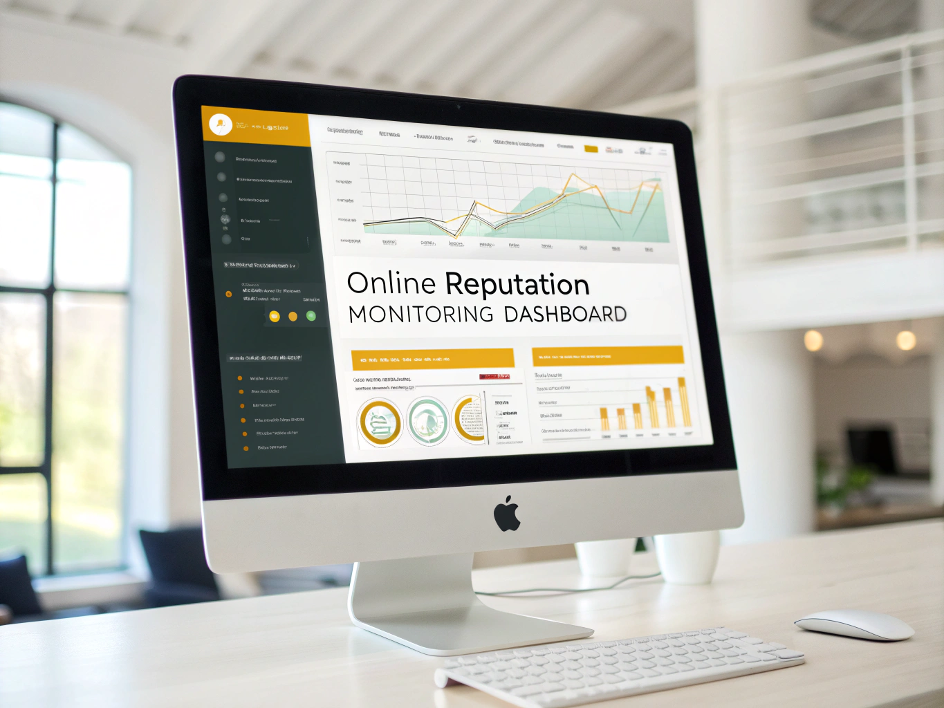Online reputation monitoring dashboard showing real-time review sentiment and search performance